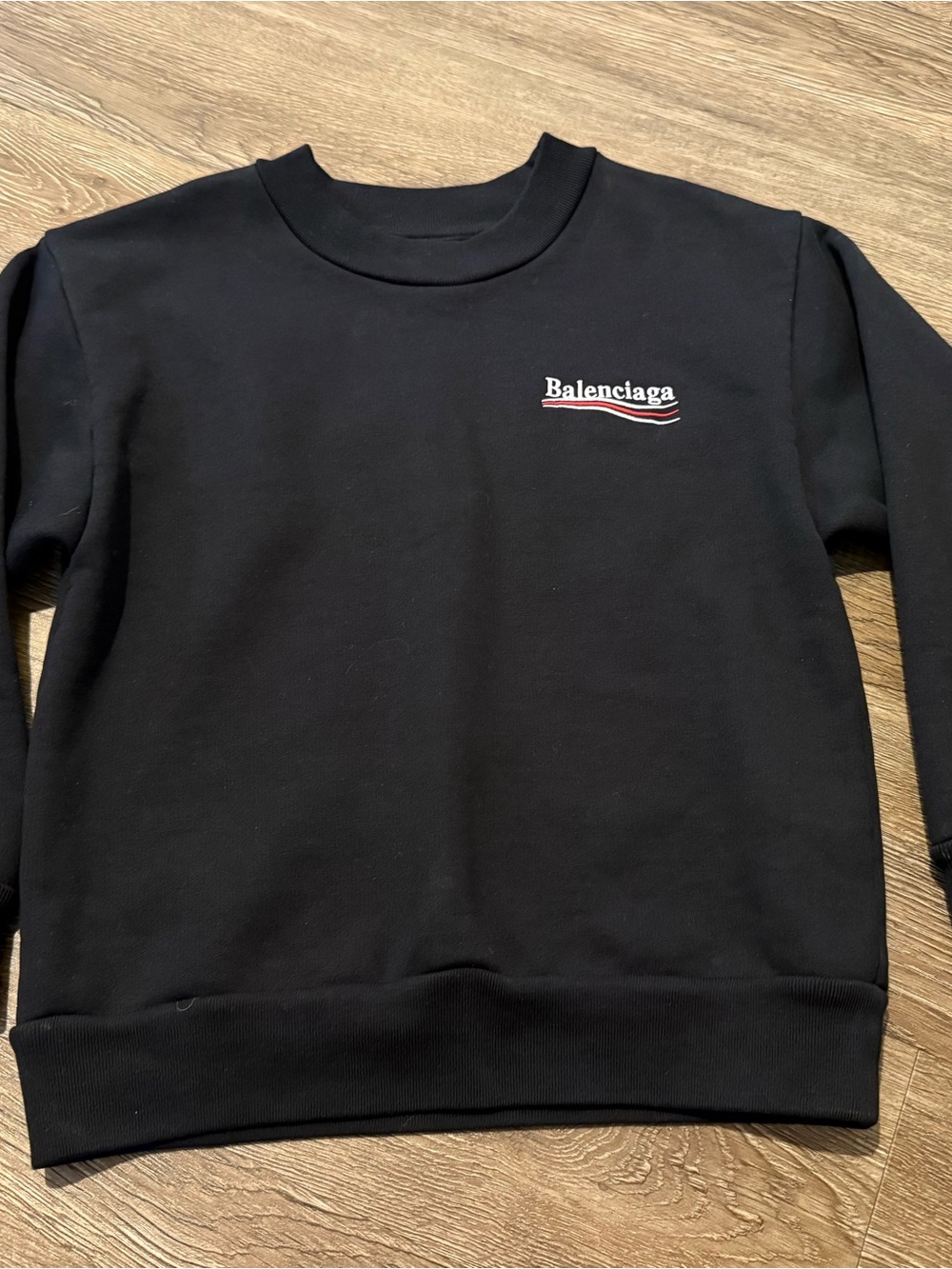Balenciaga Kids Black Crewneck Sweatshirt with White and Red Logo boy or girl